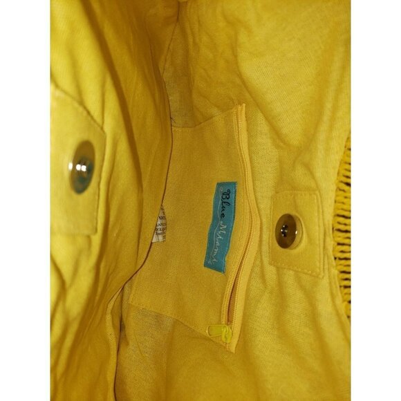 NWT BLUE MIAMI Handbag Purse Straw Woven Yellow Wooden Handles - Picture 4 of 6